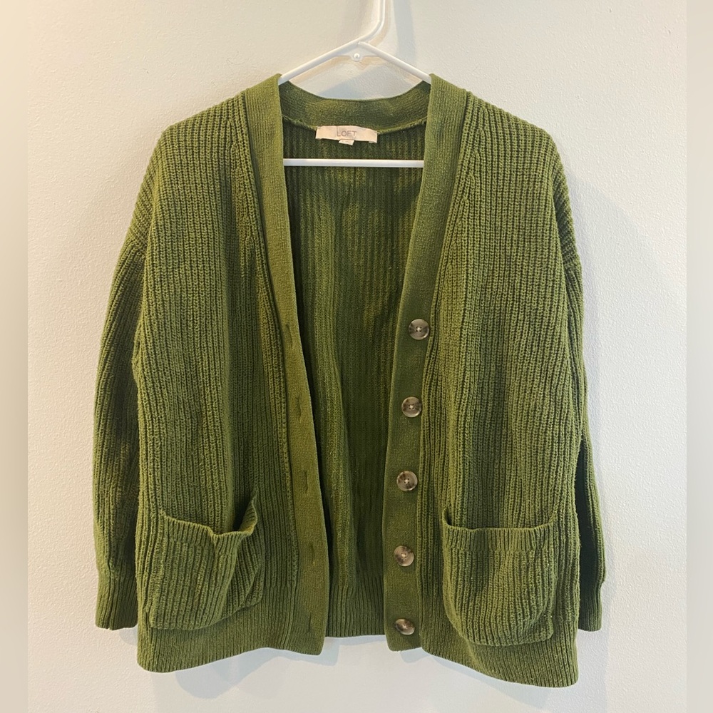 LOFT Olive Green Boyfriend Cardigan
